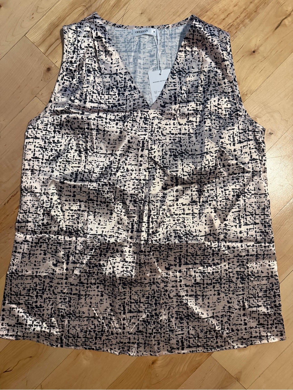 OFEEFAN Women’s V Neck Satin Pleated Sleeveless Blouse - Dressy Casual